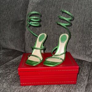 Authentic Rene Caovilla Green Spiral Strap Heels